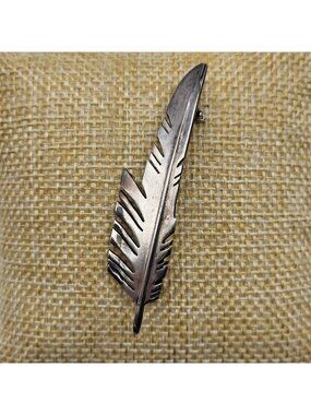 Vintage Navajo Pendent or Brooch Pin Leaf Feather Brutalist Artisan Sterling